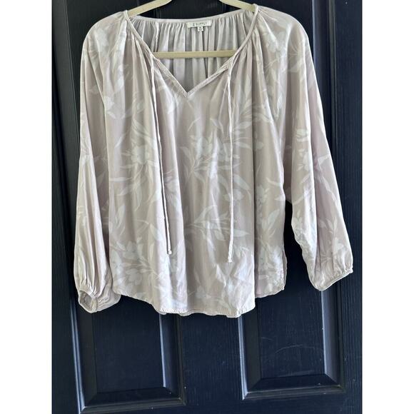 Z Supply Women's Cream Floral Print Split Neckline Long Sleeve Blouse Top Size M - Picture 3 of 9
